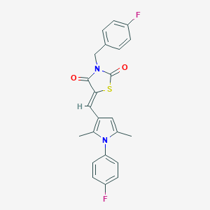 molecular formula C23H18F2N2O2S B302150 3-(4-fluorobenzyl)-5-{[1-(4-fluorophenyl)-2,5-dimethyl-1H-pyrrol-3-yl]methylene}-1,3-thiazolidine-2,4-dione 