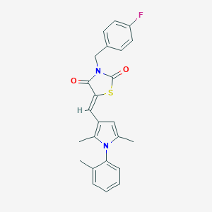 molecular formula C24H21FN2O2S B302151 5-{[2,5-dimethyl-1-(2-methylphenyl)-1H-pyrrol-3-yl]methylene}-3-(4-fluorobenzyl)-1,3-thiazolidine-2,4-dione 