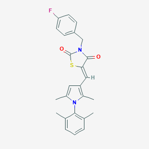 molecular formula C25H23FN2O2S B302153 5-{[1-(2,6-dimethylphenyl)-2,5-dimethyl-1H-pyrrol-3-yl]methylene}-3-(4-fluorobenzyl)-1,3-thiazolidine-2,4-dione 