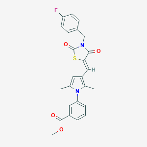 molecular formula C25H21FN2O4S B302154 methyl 3-(3-{(Z)-[3-(4-fluorobenzyl)-2,4-dioxo-1,3-thiazolidin-5-ylidene]methyl}-2,5-dimethyl-1H-pyrrol-1-yl)benzoate 
