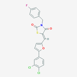 molecular formula C21H12Cl2FNO3S B302163 5-{[5-(3,4-Dichlorophenyl)-2-furyl]methylene}-3-(4-fluorobenzyl)-1,3-thiazolidine-2,4-dione 