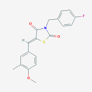 molecular formula C19H16FNO3S B302169 3-(4-Fluorobenzyl)-5-(4-methoxy-3-methylbenzylidene)-1,3-thiazolidine-2,4-dione 