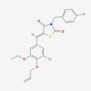 molecular formula C22H19ClFNO4S B302176 5-[4-(Allyloxy)-3-chloro-5-ethoxybenzylidene]-3-(4-fluorobenzyl)-1,3-thiazolidine-2,4-dione 
