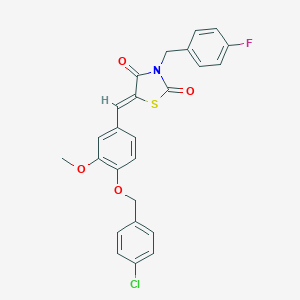 molecular formula C25H19ClFNO4S B302181 (5Z)-5-{4-[(4-chlorobenzyl)oxy]-3-methoxybenzylidene}-3-(4-fluorobenzyl)-1,3-thiazolidine-2,4-dione 