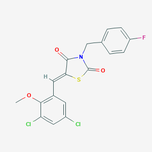 molecular formula C18H12Cl2FNO3S B302184 5-(3,5-Dichloro-2-methoxybenzylidene)-3-(4-fluorobenzyl)-1,3-thiazolidine-2,4-dione 