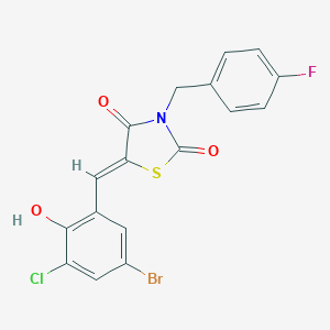 molecular formula C17H10BrClFNO3S B302189 5-(5-Bromo-3-chloro-2-hydroxybenzylidene)-3-(4-fluorobenzyl)-1,3-thiazolidine-2,4-dione 