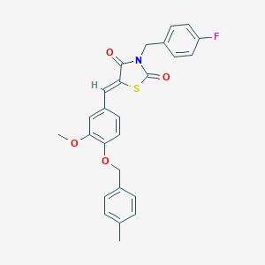 molecular formula C26H22FNO4S B302191 (5Z)-3-(4-fluorobenzyl)-5-{3-methoxy-4-[(4-methylbenzyl)oxy]benzylidene}-1,3-thiazolidine-2,4-dione 