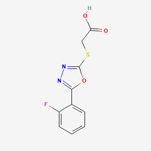 molecular formula C10H6FN2O3S- B3021923 [5-(2-Fluoro-phenyl)-[1,3,4]oxadiazol-2-yl-sulfanyl]-acetic acid CAS No. 436087-03-5