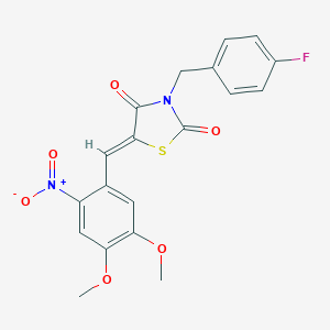 molecular formula C19H15FN2O6S B302196 3-(4-Fluorobenzyl)-5-{2-nitro-4,5-dimethoxybenzylidene}-1,3-thiazolidine-2,4-dione 