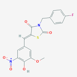 molecular formula C18H13FN2O6S B302198 3-(4-Fluorobenzyl)-5-(4-hydroxy-3-methoxy-5-nitrobenzylidene)-1,3-thiazolidine-2,4-dione 