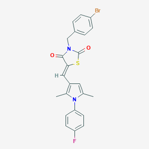 molecular formula C23H18BrFN2O2S B302200 3-(4-bromobenzyl)-5-{[1-(4-fluorophenyl)-2,5-dimethyl-1H-pyrrol-3-yl]methylene}-1,3-thiazolidine-2,4-dione 