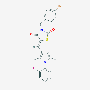 molecular formula C23H18BrFN2O2S B302201 3-(4-bromobenzyl)-5-{[1-(2-fluorophenyl)-2,5-dimethyl-1H-pyrrol-3-yl]methylene}-1,3-thiazolidine-2,4-dione 