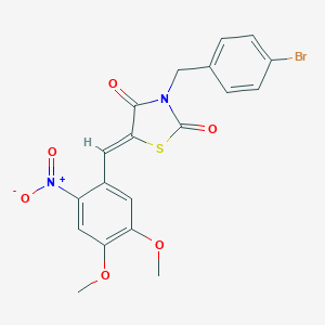 molecular formula C19H15BrN2O6S B302207 3-(4-Bromobenzyl)-5-{2-nitro-4,5-dimethoxybenzylidene}-1,3-thiazolidine-2,4-dione 