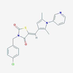 molecular formula C22H18ClN3O2S B302208 3-(4-chlorobenzyl)-5-{[2,5-dimethyl-1-(3-pyridinyl)-1H-pyrrol-3-yl]methylene}-1,3-thiazolidine-2,4-dione 