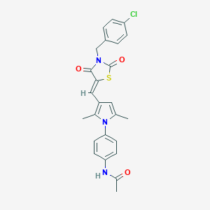 molecular formula C25H22ClN3O3S B302210 N-[4-(3-{(Z)-[3-(4-chlorobenzyl)-2,4-dioxo-1,3-thiazolidin-5-ylidene]methyl}-2,5-dimethyl-1H-pyrrol-1-yl)phenyl]acetamide 