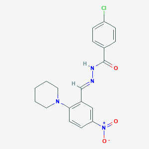 molecular formula C19H19ClN4O3 B302214 4-chloro-N'-[5-nitro-2-(1-piperidinyl)benzylidene]benzohydrazide 
