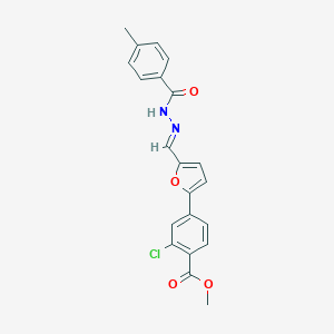 molecular formula C21H17ClN2O4 B302215 methyl 2-chloro-4-{5-[(E)-{2-[(4-methylphenyl)carbonyl]hydrazinylidene}methyl]furan-2-yl}benzoate 