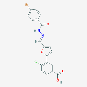 molecular formula C19H12BrClN2O4 B302216 3-{5-[(E)-{2-[(4-bromophenyl)carbonyl]hydrazinylidene}methyl]furan-2-yl}-4-chlorobenzoic acid 
