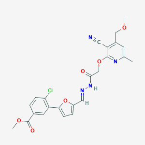 molecular formula C24H21ClN4O6 B302221 Methyl 4-chloro-3-{5-[2-({[3-cyano-4-(methoxymethyl)-6-methyl-2-pyridinyl]oxy}acetyl)carbohydrazonoyl]-2-furyl}benzoate 