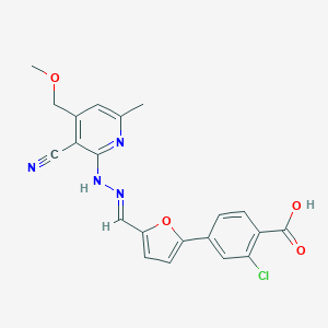 molecular formula C21H17ClN4O4 B302222 2-chloro-4-{5-[(E)-{2-[3-cyano-4-(methoxymethyl)-6-methylpyridin-2-yl]hydrazinylidene}methyl]furan-2-yl}benzoic acid 