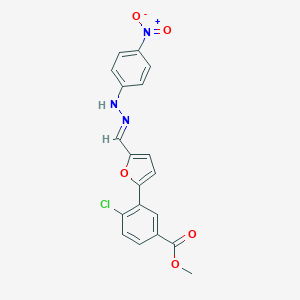 molecular formula C19H14ClN3O5 B302227 methyl 4-chloro-3-(5-{(E)-[2-(4-nitrophenyl)hydrazinylidene]methyl}furan-2-yl)benzoate 
