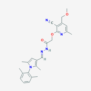 molecular formula C26H29N5O3 B302228 2-{[3-cyano-4-(methoxymethyl)-6-methyl-2-pyridinyl]oxy}-N'-{[1-(2,6-dimethylphenyl)-2,5-dimethyl-1H-pyrrol-3-yl]methylene}acetohydrazide 