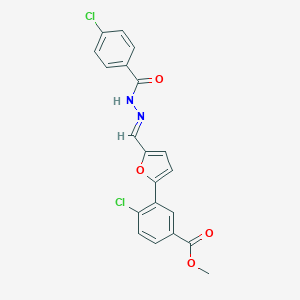 molecular formula C20H14Cl2N2O4 B302231 methyl 4-chloro-3-{5-[(E)-{2-[(4-chlorophenyl)carbonyl]hydrazinylidene}methyl]furan-2-yl}benzoate 