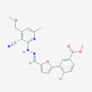molecular formula C22H19ClN4O4 B302233 Methyl 4-chloro-3-(5-{2-[3-cyano-4-(methoxymethyl)-6-methyl-2-pyridinyl]carbohydrazonoyl}-2-furyl)benzoate 