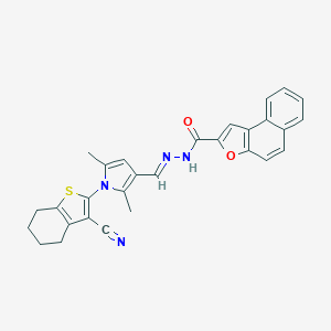 molecular formula C29H24N4O2S B302256 N'-{(E)-[1-(3-cyano-4,5,6,7-tetrahydro-1-benzothiophen-2-yl)-2,5-dimethyl-1H-pyrrol-3-yl]methylidene}naphtho[2,1-b]furan-2-carbohydrazide 