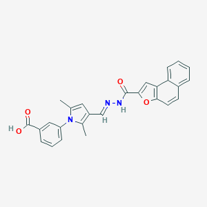 molecular formula C27H21N3O4 B302257 3-(2,5-dimethyl-3-{(E)-[2-(naphtho[2,1-b]furan-2-ylcarbonyl)hydrazinylidene]methyl}-1H-pyrrol-1-yl)benzoic acid 