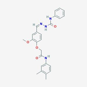 molecular formula C25H26N4O4 B302265 2-{4-[2-(anilinocarbonyl)carbohydrazonoyl]-2-methoxyphenoxy}-N-(3,4-dimethylphenyl)acetamide 