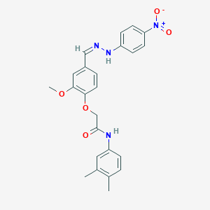 molecular formula C24H24N4O5 B302267 N-(3,4-dimethylphenyl)-2-[4-(2-{4-nitrophenyl}carbohydrazonoyl)-2-methoxyphenoxy]acetamide 
