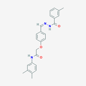 molecular formula C25H25N3O3 B302271 N-(3,4-dimethylphenyl)-2-{4-[2-(3-methylbenzoyl)carbohydrazonoyl]phenoxy}acetamide 