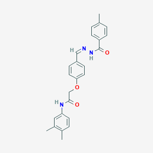 molecular formula C25H25N3O3 B302273 N-(3,4-dimethylphenyl)-2-{4-[2-(4-methylbenzoyl)carbohydrazonoyl]phenoxy}acetamide 