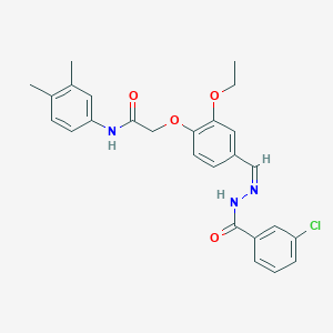 molecular formula C26H26ClN3O4 B302274 2-{4-[2-(3-chlorobenzoyl)carbohydrazonoyl]-2-ethoxyphenoxy}-N-(3,4-dimethylphenyl)acetamide 