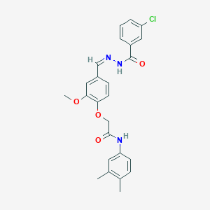 molecular formula C25H24ClN3O4 B302275 2-{4-[2-(3-chlorobenzoyl)carbohydrazonoyl]-2-methoxyphenoxy}-N-(3,4-dimethylphenyl)acetamide 