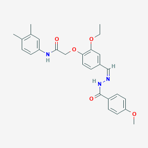 molecular formula C27H29N3O5 B302277 N-(3,4-dimethylphenyl)-2-{2-ethoxy-4-[2-(4-methoxybenzoyl)carbohydrazonoyl]phenoxy}acetamide 