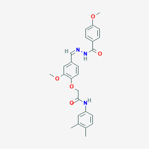 molecular formula C26H27N3O5 B302278 N-[(Z)-[4-[2-(3,4-dimethylanilino)-2-oxoethoxy]-3-methoxyphenyl]methylideneamino]-4-methoxybenzamide 