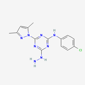 molecular formula C14H15ClN8 B3023186 N-(4-chlorophenyl)-4-(3,5-dimethyl-1H-pyrazol-1-yl)-6-hydrazino-1,3,5-triazin-2-amine CAS No. 1158377-11-7