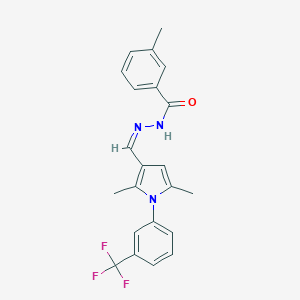 molecular formula C22H20F3N3O B302347 N'-({2,5-dimethyl-1-[3-(trifluoromethyl)phenyl]-1H-pyrrol-3-yl}methylene)-3-methylbenzohydrazide 
