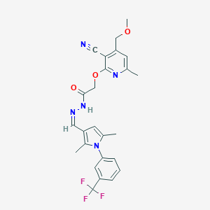 molecular formula C25H24F3N5O3 B302348 2-{[3-cyano-4-(methoxymethyl)-6-methyl-2-pyridinyl]oxy}-N'-({2,5-dimethyl-1-[3-(trifluoromethyl)phenyl]-1H-pyrrol-3-yl}methylene)acetohydrazide 