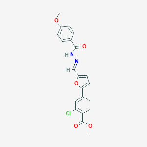 molecular formula C21H17ClN2O5 B302349 methyl 2-chloro-4-{5-[(E)-{2-[(4-methoxyphenyl)carbonyl]hydrazinylidene}methyl]furan-2-yl}benzoate 