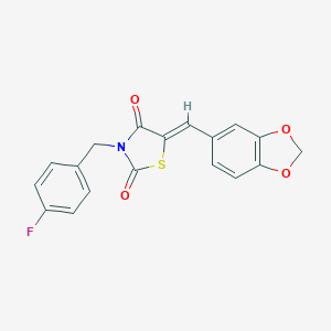 molecular formula C18H12FNO4S B302355 5-(1,3-Benzodioxol-5-ylmethylene)-3-(4-fluorobenzyl)-1,3-thiazolidine-2,4-dione 