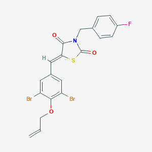 molecular formula C20H14Br2FNO3S B302359 5-[4-(Allyloxy)-3,5-dibromobenzylidene]-3-(4-fluorobenzyl)-1,3-thiazolidine-2,4-dione 