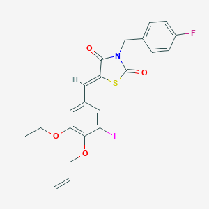 molecular formula C22H19FINO4S B302361 5-[4-(Allyloxy)-3-ethoxy-5-iodobenzylidene]-3-(4-fluorobenzyl)-1,3-thiazolidine-2,4-dione 