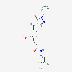 N-(4-bromo-3-chlorophenyl)-2-{2-methoxy-4-[(E)-(3-methyl-5-oxo-1-phenyl-1,5-dihydro-4H-pyrazol-4-ylidene)methyl]phenoxy}acetamide