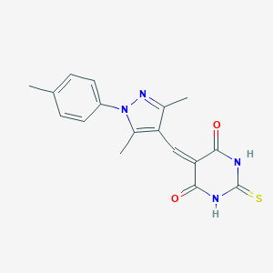 molecular formula C17H16N4O2S B302370 5-{[3,5-dimethyl-1-(4-methylphenyl)-1H-pyrazol-4-yl]methylene}-2-thioxodihydro-4,6(1H,5H)-pyrimidinedione 