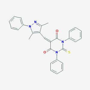 molecular formula C28H22N4O2S B302371 5-[(3,5-dimethyl-1-phenyl-1H-pyrazol-4-yl)methylene]-1,3-diphenyl-2-thioxodihydro-4,6(1H,5H)-pyrimidinedione 