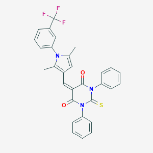 molecular formula C30H22F3N3O2S B302373 5-({2,5-dimethyl-1-[3-(trifluoromethyl)phenyl]-1H-pyrrol-3-yl}methylidene)-1,3-diphenyl-2-thioxodihydropyrimidine-4,6(1H,5H)-dione 