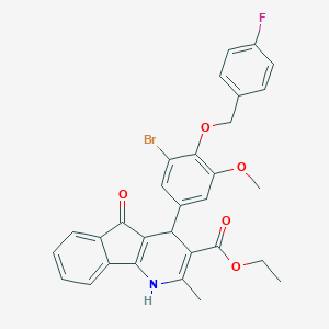 molecular formula C30H25BrFNO5 B302377 ethyl 4-{3-bromo-4-[(4-fluorobenzyl)oxy]-5-methoxyphenyl}-2-methyl-5-oxo-4,5-dihydro-1H-indeno[1,2-b]pyridine-3-carboxylate 